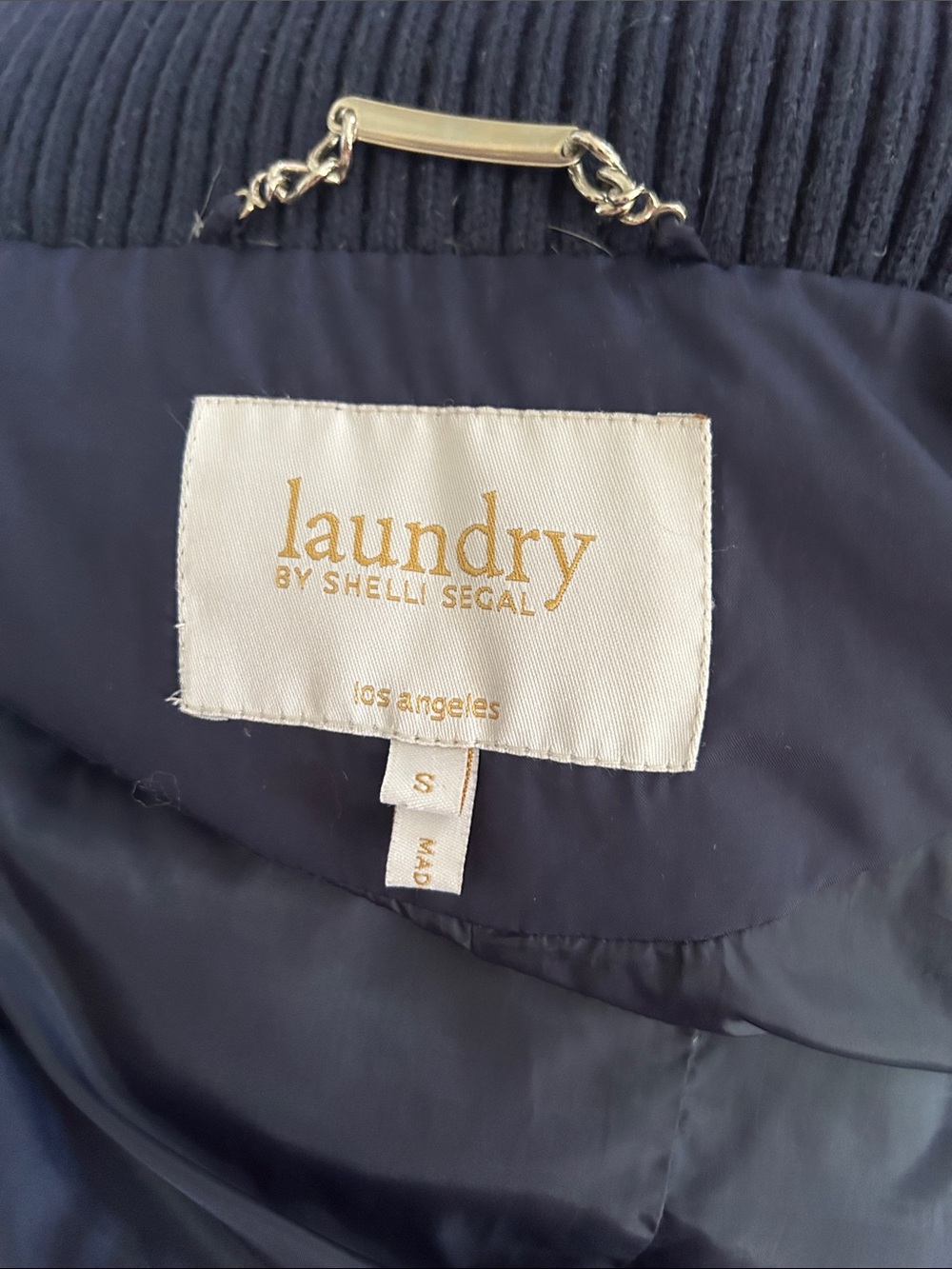 Laundry By Shelli Segal Navy Quilted Hooded Lond Down Puffer with Fur Trim Sz S - Picture 9 of 10